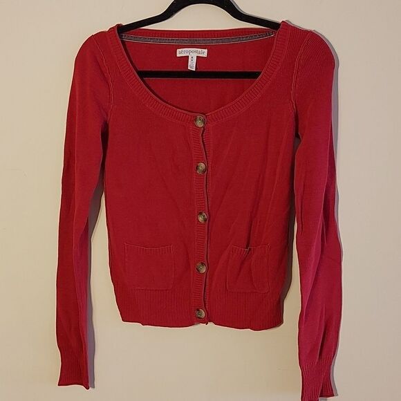 Aeropostale red cotton cardi sz. M **3 for $25** - Picture 1 of 4